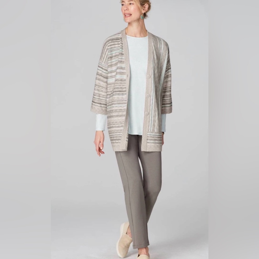 Linen-like J Jill cardigan. Muted blue/grey/tan tones. Size Small. EUC. - Picture 3 of 8